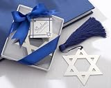 “Shalom” Silver-Metal Star of David Bookmark with Elegant Blue Tassel – Baby Shower Gifts & Wedding Favors