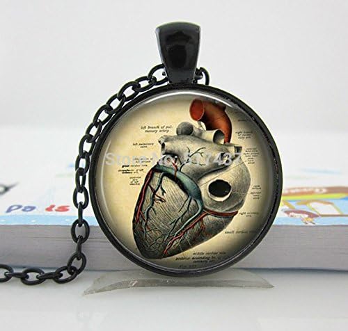 Lawrence Painting Anatomical Heart Necklace Anatomy Jewelry. Anatomy Heart. Glass Heart Pendant.Gunmetal Jewelry. Handmade Jewelry
