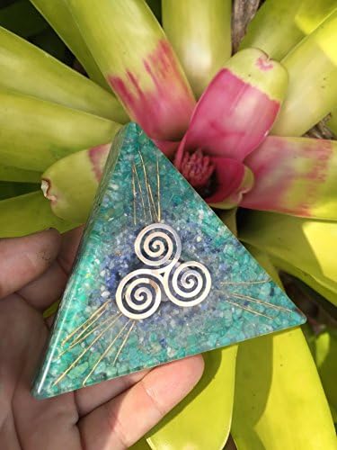 Celtic Triple Spiral (tresquele) Water Symbol Triangular Orgone Charging Slab with Sodalite and Amazonite