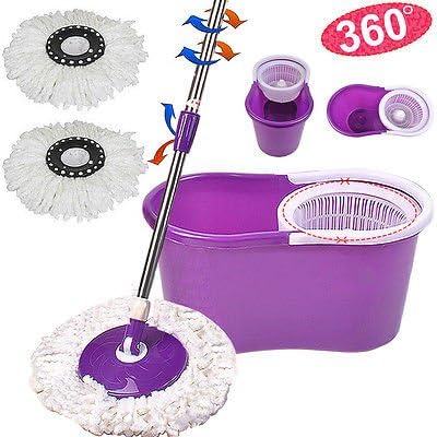 Purple Microfiber Spining Magic Spin Mop W/bucket 2 Heads Rotating 360° Easy Floor Mop