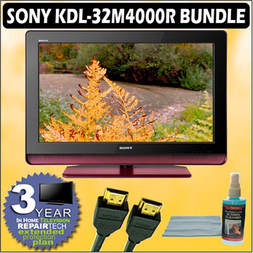 Sony Bravia M-Series KDL-32M4000/R 32-inch 720P LCD HDTV Red and Accessory Outfit With 3 Year Warranty