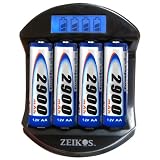 Zeikos ZE-DCQ3950 Rapid 1 Hour LCD AA/AAA Battery Charger with 4 AA 2900mAh Batteries Included (Black)