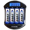 Zeikos ZE-DCQ3950 Rapid 1 Hour LCD AA/AAA Battery Charger with 4 AA 2900mAh Batteries Included (Black)