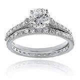 Bling Jewelry Designer Inspired CZ Solitaire Engagement & Wedding Ring Set Size 8