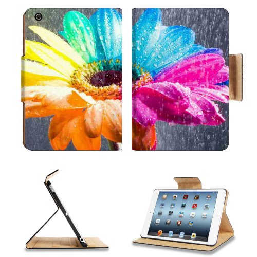 Rainbow Daisy Flower Rain Drops Apple Ipad Mini Flip Case Stand Smart Magnetic Cover Open Ports Customized Made to Order Support Ready Premium Deluxe Pu Leather 8 Inch (205mm) X 5 1/2 Inch (140mm) X 11/16 Inch (17mm) msd Ipad Mini Professional Ipadmini Cases Ipad_mini Accessories Graphic Background Covers Designed Model Folio Sleeve HD Template Designed Wallpaper Photo Jacket Wifi 16gb 32gb 64gb Luxury Protector
