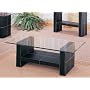 Coffee Table with Glass Top in Black Bonded Leather