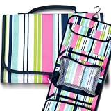 Cosmetic Toiletries Hanging Travel Case Tri-fold in Navy Stripe by Room It Up