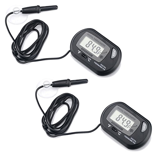 HDE 2 Pack LCD Digital Fish Tank Aquarium Thermometer Terrarium Marine Temperature (Black)