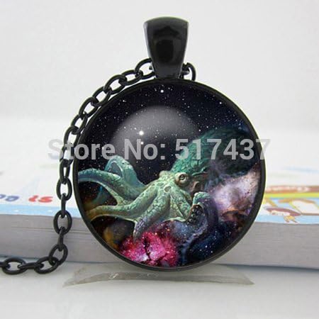 Pretty Lee Nebula Space Pendant Octopus Astronomy Geek Jewelry Galaxy Necklace Space Necklace Round Glass Dome Gift Below $5