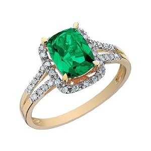 Buy Created Emerald Ring with Diamonds 1.31 Carat (ctw) in 10K Yellow Gold