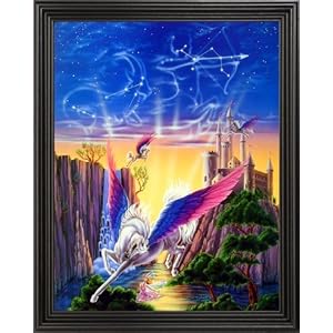 Fairy Pegasus Castle Kids Room Fantasy Picture Black Framed Art Print