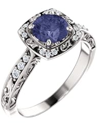 18K White Gold 6.00mm Round Cut Iolite and Diamond Ring -- LIFETIME WARRANTY