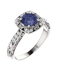 Platinum 6.00mm Round Cut Iolite and Diamond Ring -- LIFETIME WARRANTY