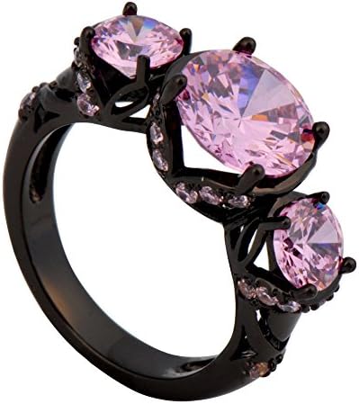 JIAwelry Women's Black Rhodium Plated Pink Flower Cubic Zirconium Ring Size 6-8