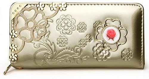 Zippered Long Wallet,RUFFRYDER Womens Rhinestone Flower Soft Purse Money Card Holder Organizer Wristlet,7737#,Golden