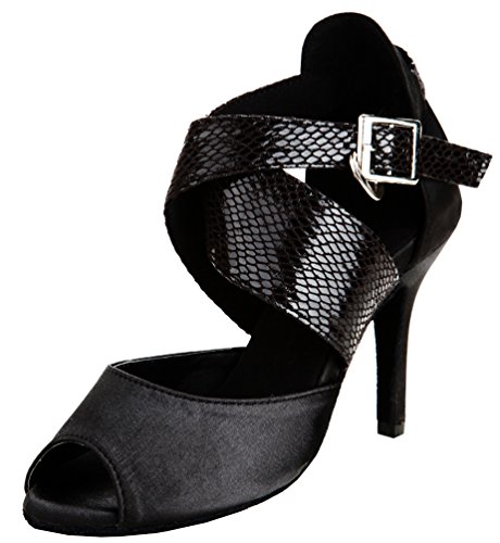 Abby Q-8061 Womens Latin Shoes Ballroom Dance 3" and 3.4" Custom Black Heel Shoes Black US Size5