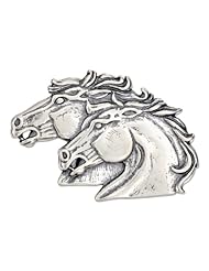 Sterling Silver 27 X 43mm Double Horse Head Pin Pendant