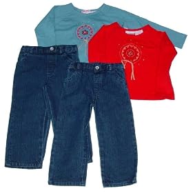 Click here to buy Toddler Girls' Outfit with Pull-On Jeans by Teddy Boom.