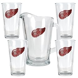 Detroit Red Wings 4pc Pint Ale Glass & 60oz Pitcher Set - Priamry Logo NHL Hockey