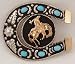 German Silver Bronco & Horseshoe Belt Buckle w/ Turquoise, 3-1/4" x 2-3/4"