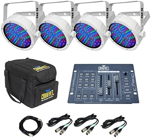 NEW Pack of 4 Chauvet White Slimpar 56 LED Slim Par Can Lights & Light Controller