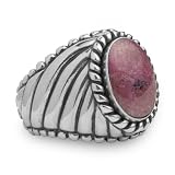 Carolyn Pollack Sterling Silver and Rhodonite Colorful Pebbles Twisted Rope Ring