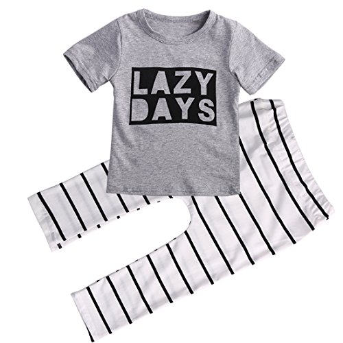Baby Toddler 2 Pcs Letter Cotton Shirt + Striped Pants Set Outfit Casual Suit (18-24M)