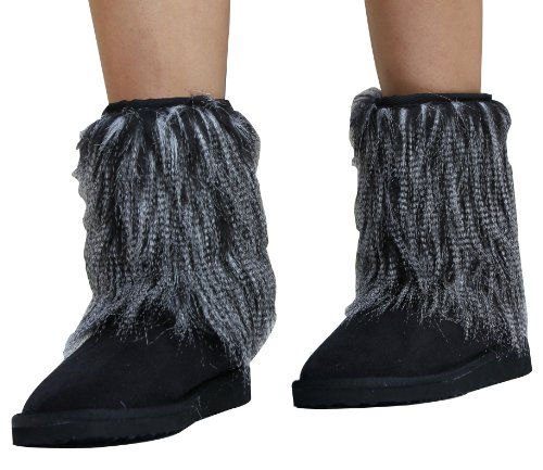 Mukluk Long Hairy Fur Boots Black