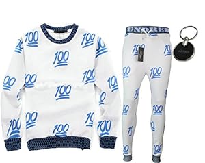 APTRO Men's Relax Fit Cute Cartoon Faces Emoji Joggers Sweatshirt and Pants Set Blue 100 Size XL