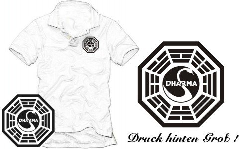 Coole-Fun-T-Shirts Herren LOST DHARMA POLOSHIRT DRUCK VORNE + HINTEN GROSS weiss, XL Preisvergleich