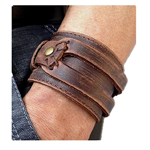 Brown leather men s cuff bracelet
