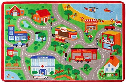 Children Rug Learning Carpets Play Carpet Machine-washable Non-slip Area Rug （40"x52"） (Red City Life)