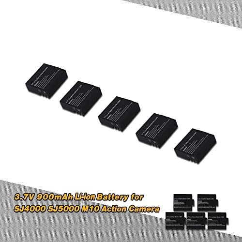 HobbyBuying - 5Pcs 3.7V 900mAh Li-ion Battery Replacement Battery for SJ4000 SJ5000 M10 RC FPV Action Camera