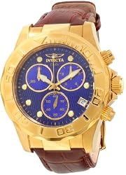 Gold Tone Elite Quartz Chronograph Blue Dial Leather Strap