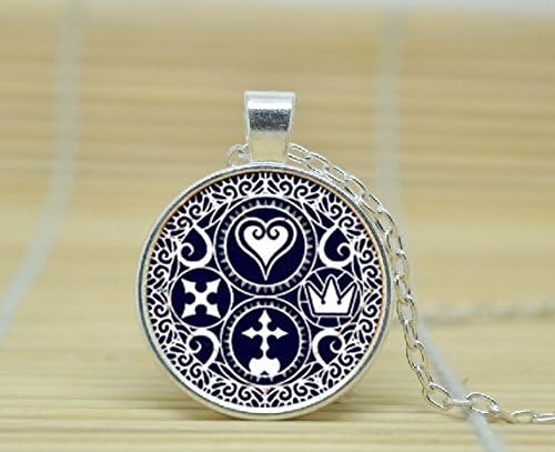 VintaStore Art Glass Necklace Kingdom Hearts Inspired Ultimania Trinity Emblem Necklace Kingdom Hearts Pendant A3728