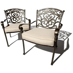 Strathwood St. Thomas Cast-Aluminum Deep-Seating Arm Chair with Cushion, Set of 2