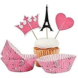 Pink Paris Love Eiffel Tower Baking Cups with Picks - 100 pcs