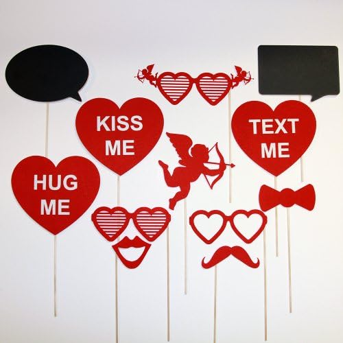 Valentines Day Photo Booth Props with Chalk Board Speech Bubbles , Cupid, Sweathearts , Mustache, Glasses - Instant Fun for Party , Wedding Events