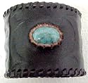 Black Leather Turquoise Stone Tribal Flames Wristband