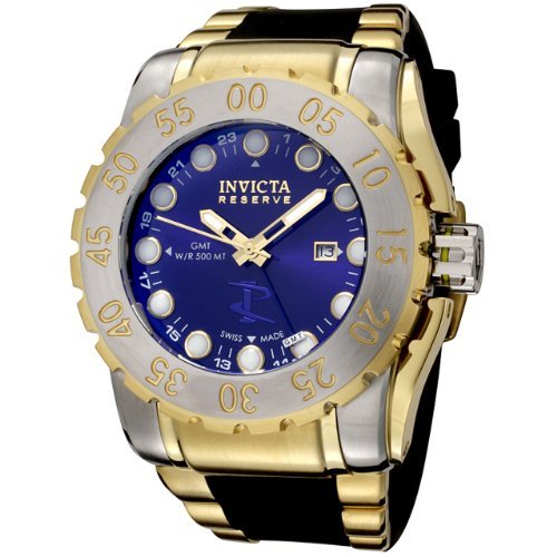 Invicta Men's 6650 Reserve Collection GMT Blue Dial Black Rubber Watch