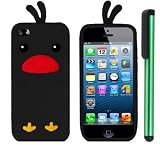 Black Funny Duck Silicone Skin Premium Design Protector Soft Cover Case Compatible for Apple Iphone 5 (AT&T, VERIZON, SPRINT) + Combination 1 of New Metal Stylus Touch Screen Pen (4