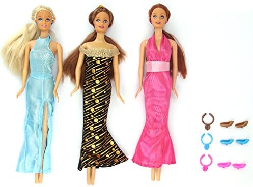 Zhencheng African-American Barbie Birthday Princess Doll with Party Maxi Dress,Set of 3