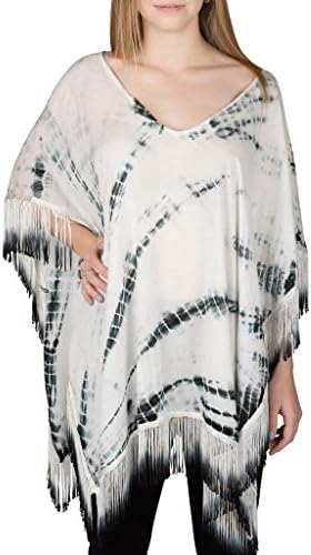 [1151-TDY-ONE SIZE] Printed Tie Dye Poncho with Fringe Trim