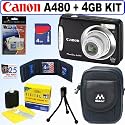 Canon PowerShot A480 10 MP Digital Camera (Black) + 4GB Accessory Kit