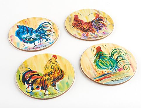 Exclusively for sale in the US by Cucina Chef. Signed by UK artist Claire Weeks.Set of 4 Artisan Coasters - Yellow/Green