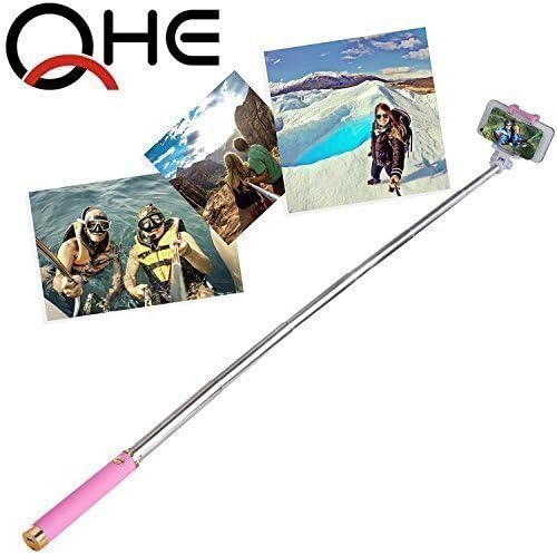 Selfie Stick,ShuoGe,groupie Self Portrait Monopod,quicksnap Wireless Bluetooth Extendable Handheld Pole with Big Rearview Mirror Adjustable Holder Built-in Remote Shutter for Smartphone (Gold&amp;pink)