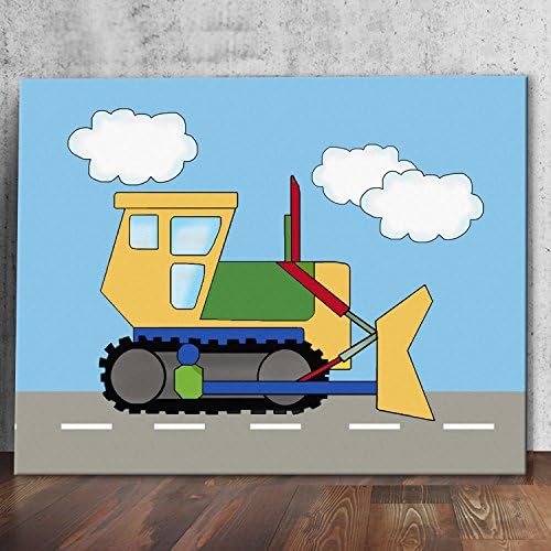 Under Construction Theme Kids Stretched Canvas Bulldozer Wall Art, 8x10" Canvas
