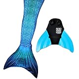 Sun Tail Mermaid - Designer Mermaid Tail + Monofin for Swimming - Kid & Adult Sizes (Child XL 10/12, Blue Lagoon - Turquoise Monofin)