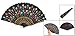 uxcell Embroidered Flower Pattern Cloth Folding Hand Fan Colored Black