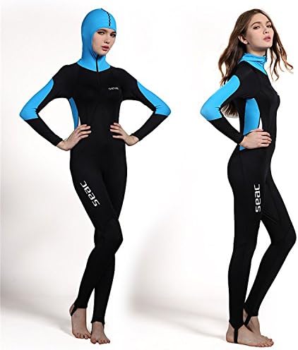 AZSHARAA long sleeve clothing medusa conjoined sun protection snorkeling surfing on diving suits woman swimwear (Light blue, XL)